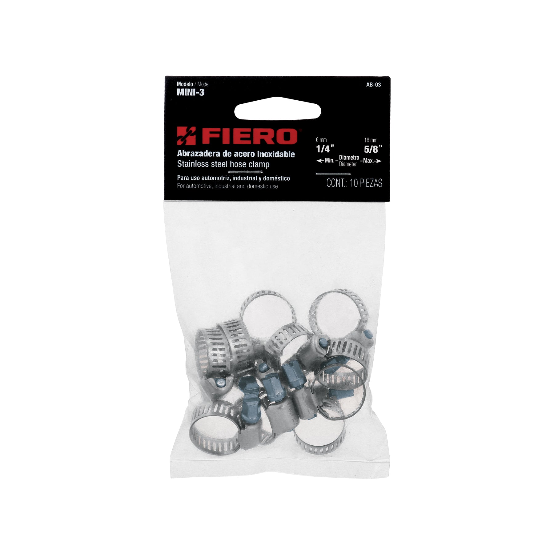 Mini-abrazadera reforzada #3, 7/32 - 5/8", bolsa con 10 pzas