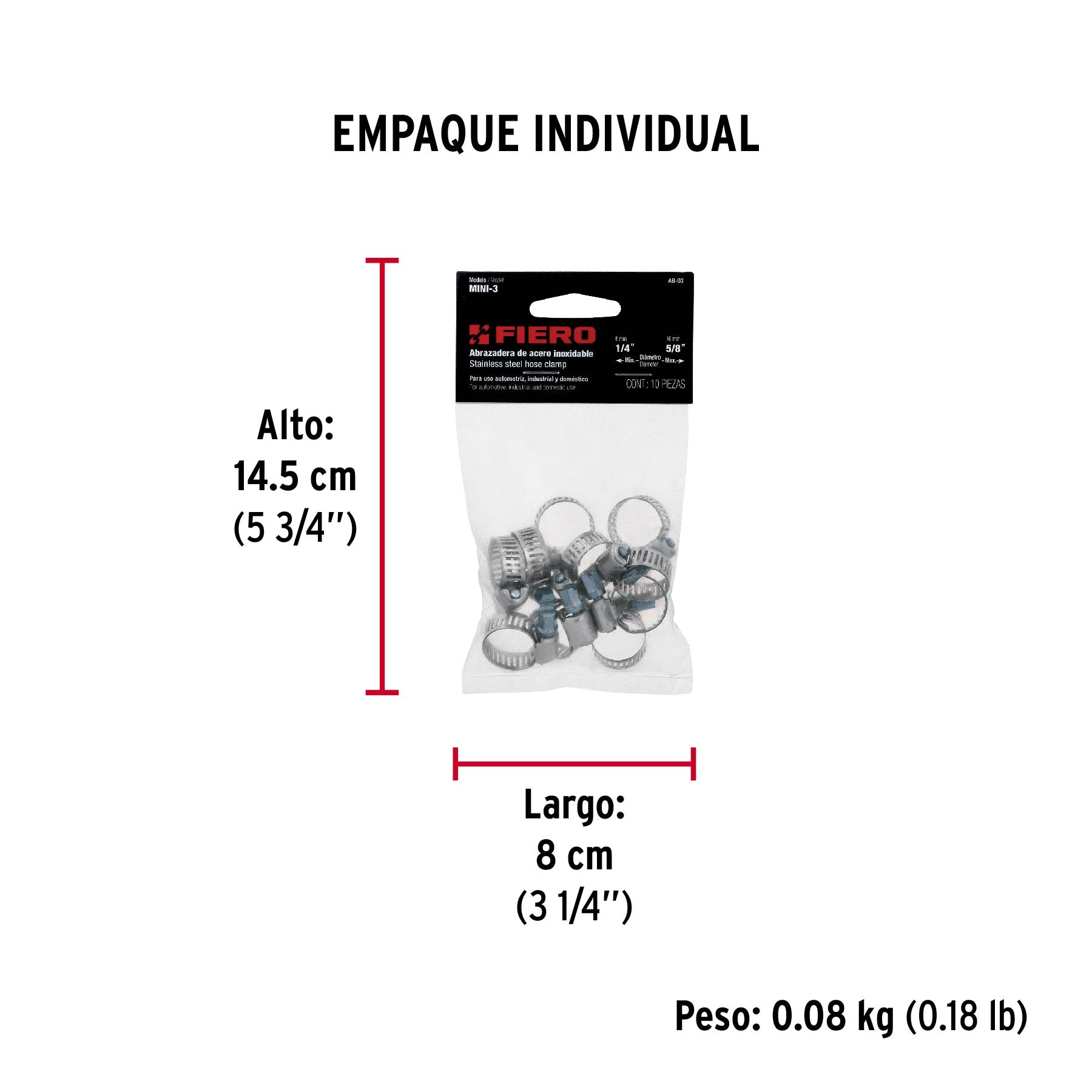 Mini-abrazadera reforzada #3, 7/32 - 5/8", bolsa con 10 pzas