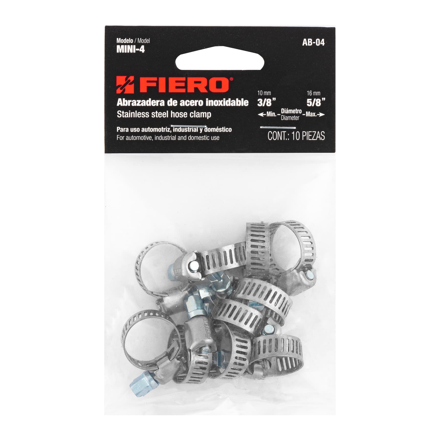 Mini-abrazadera reforzada, # 4, 3/8 - 5/8", bolsa 10 pzas