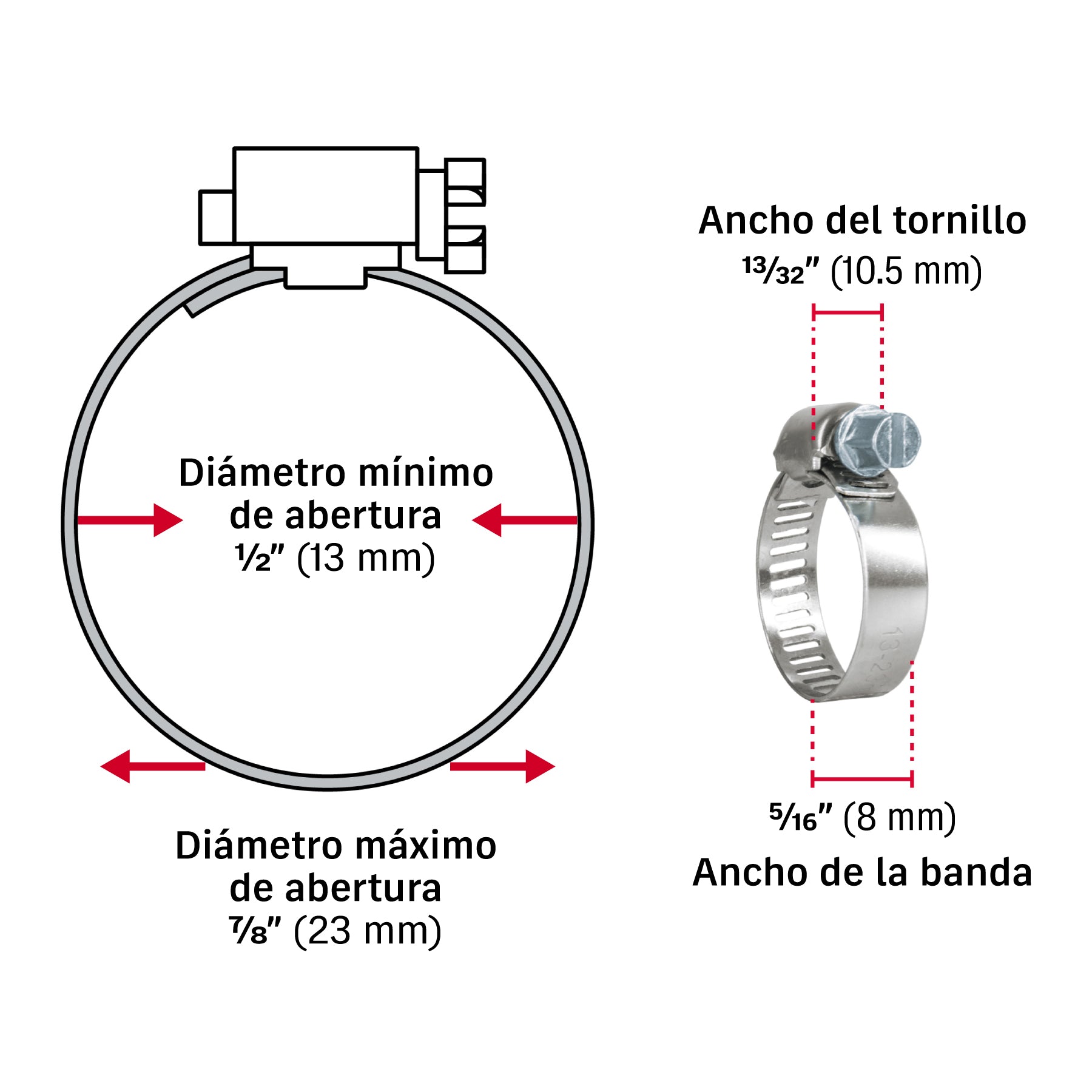 Mini-abrazadera reforzada #7, 1/2 - 7/8", bolsa con 10 pzas