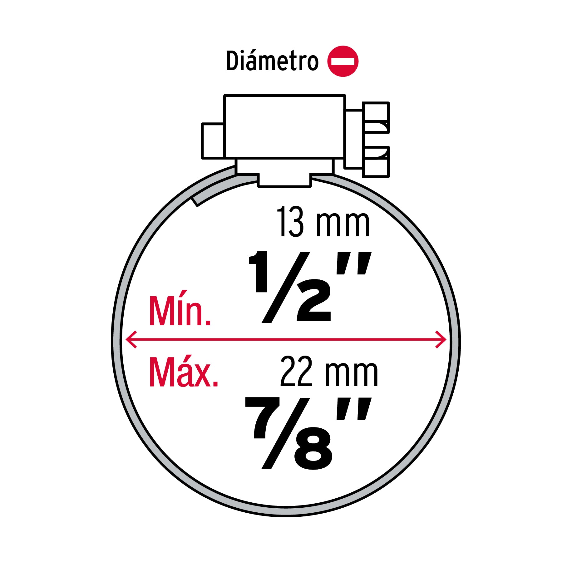 Mini-abrazadera reforzada #7, 1/2 - 7/8", bolsa con 10 pzas