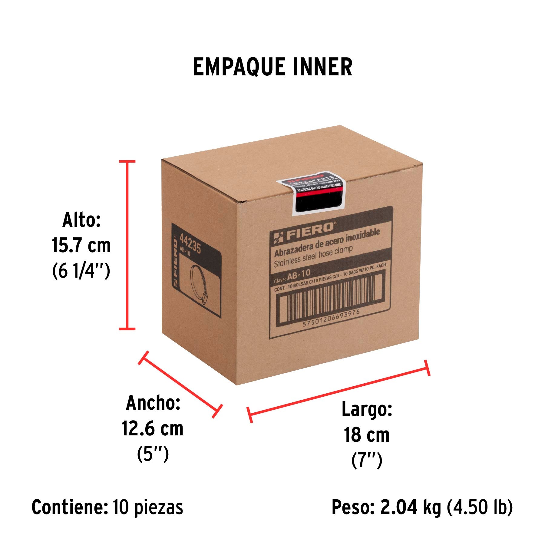 Abrazadera reforzada, # 10, 3/4 - 1-1/16", bolsa 10 pzas
