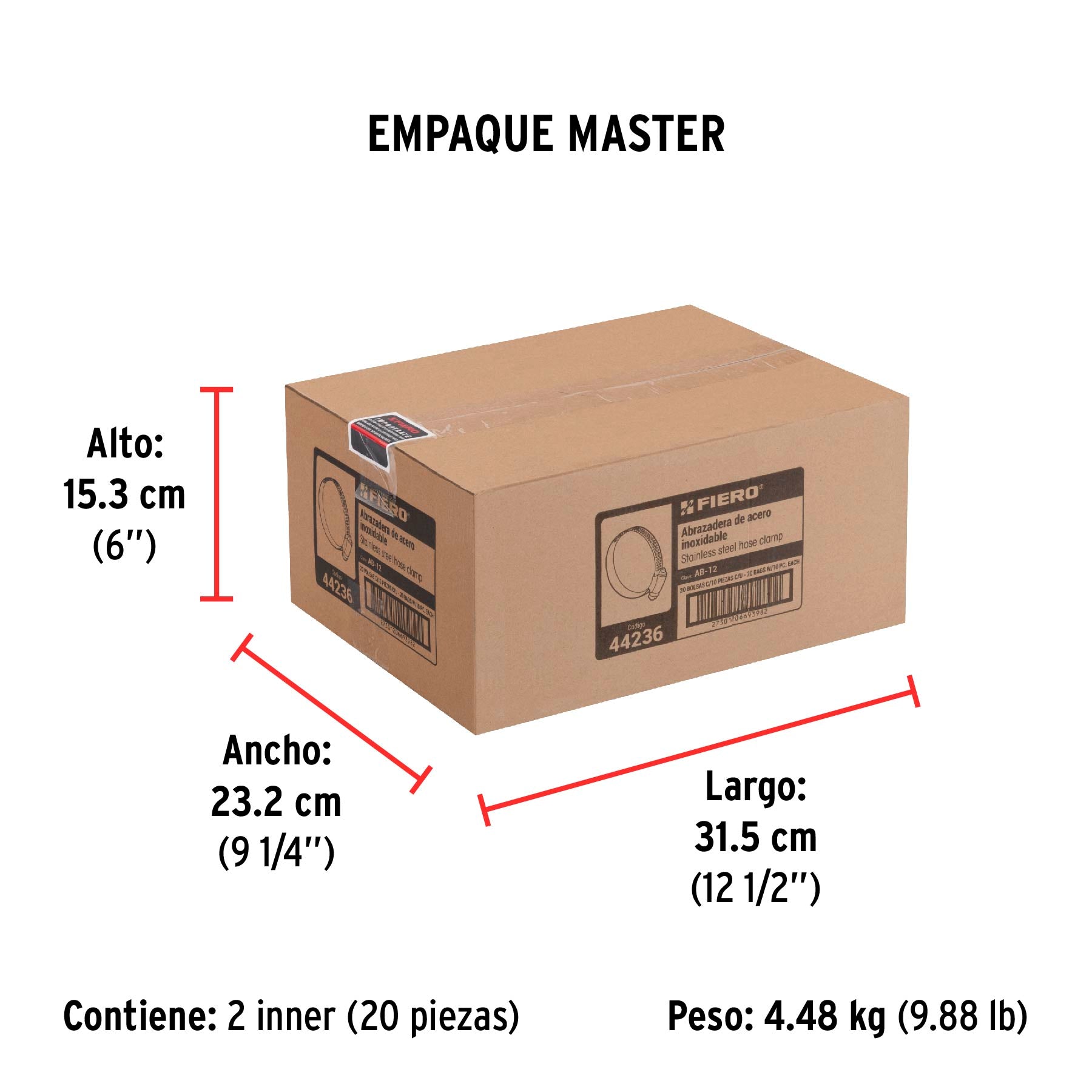 Abrazadera reforzada, # 12, 5/8 - 1-1/4", bolsa 10 pzas