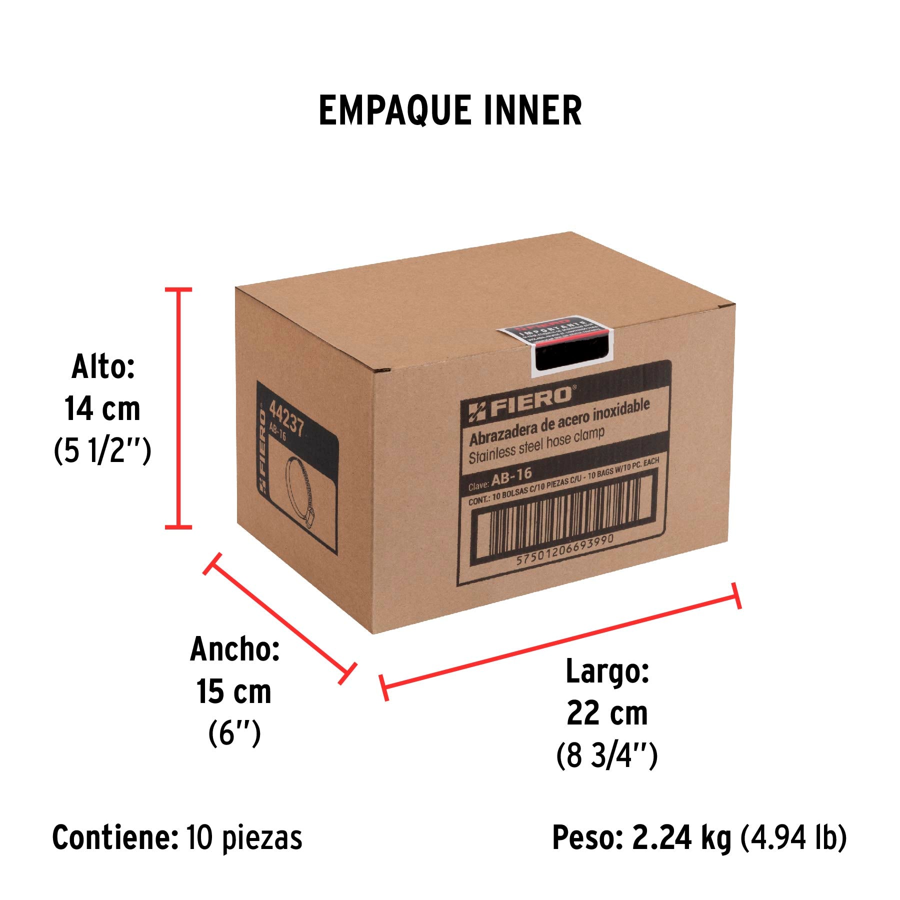 Abrazadera reforzada, # 16, 3/4 - 1-1/2", bolsa 10 pzas