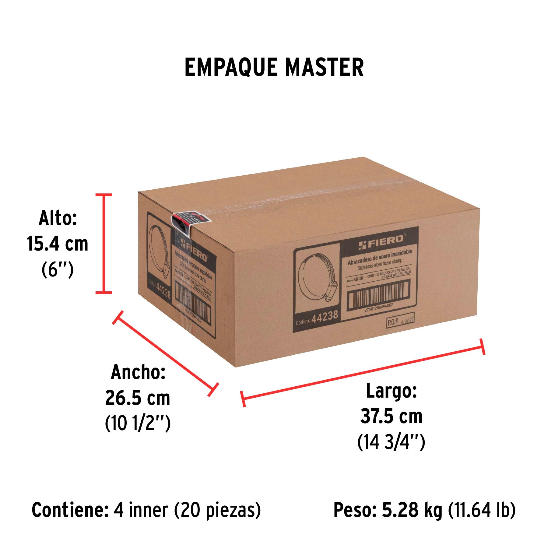 Abrazadera reforzada, # 20, 3/4 - 1-3/4" , bolsa 10 pzas