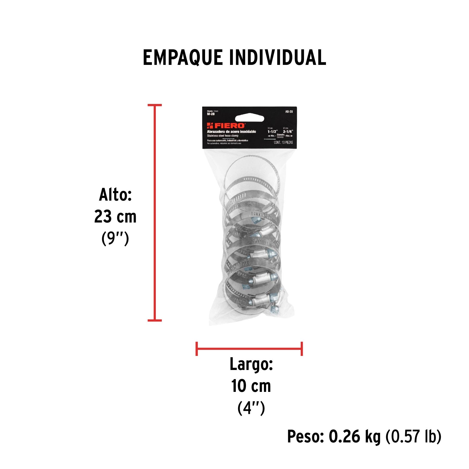 Abrazadera reforzada, # 28, 1-1/2 - 2-1/4", bolsa 10 pzas