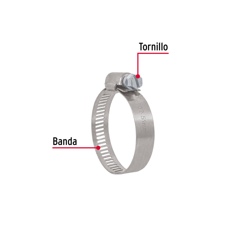 Abrazadera reforzada, # 28, 1-1/2 - 2-1/4", bolsa 10 pzas