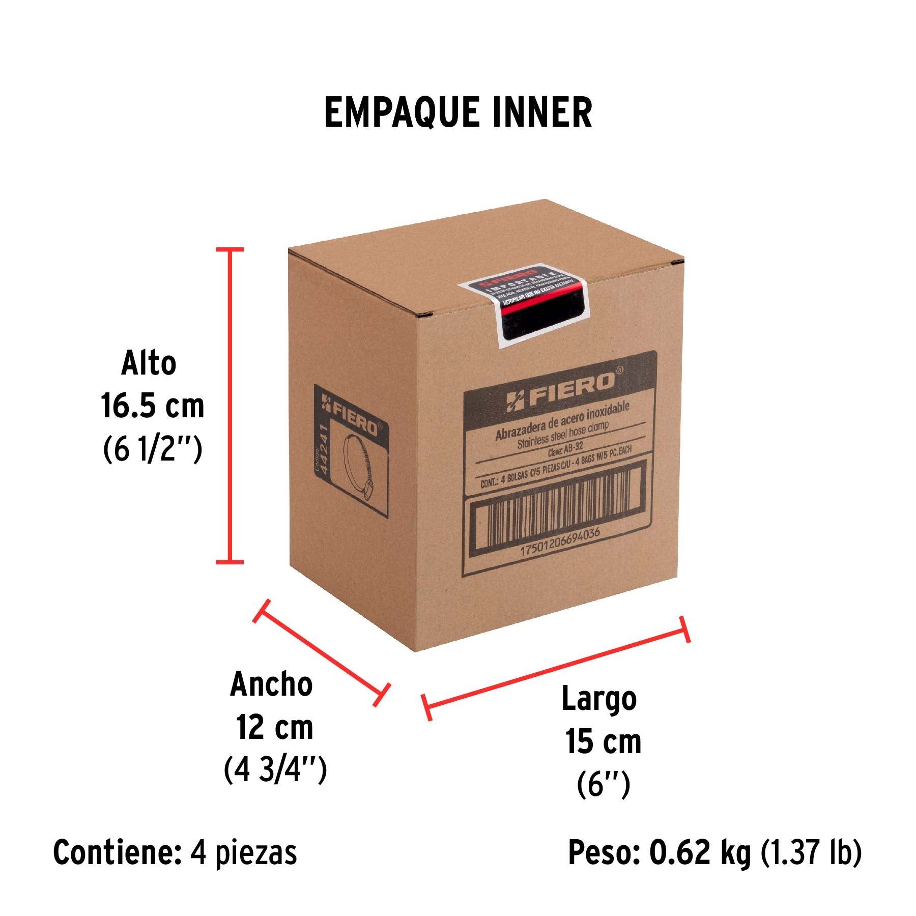Abrazadera reforzada, # 32, 1-9/16 - 2-1/2", bolsa 5 pzas
