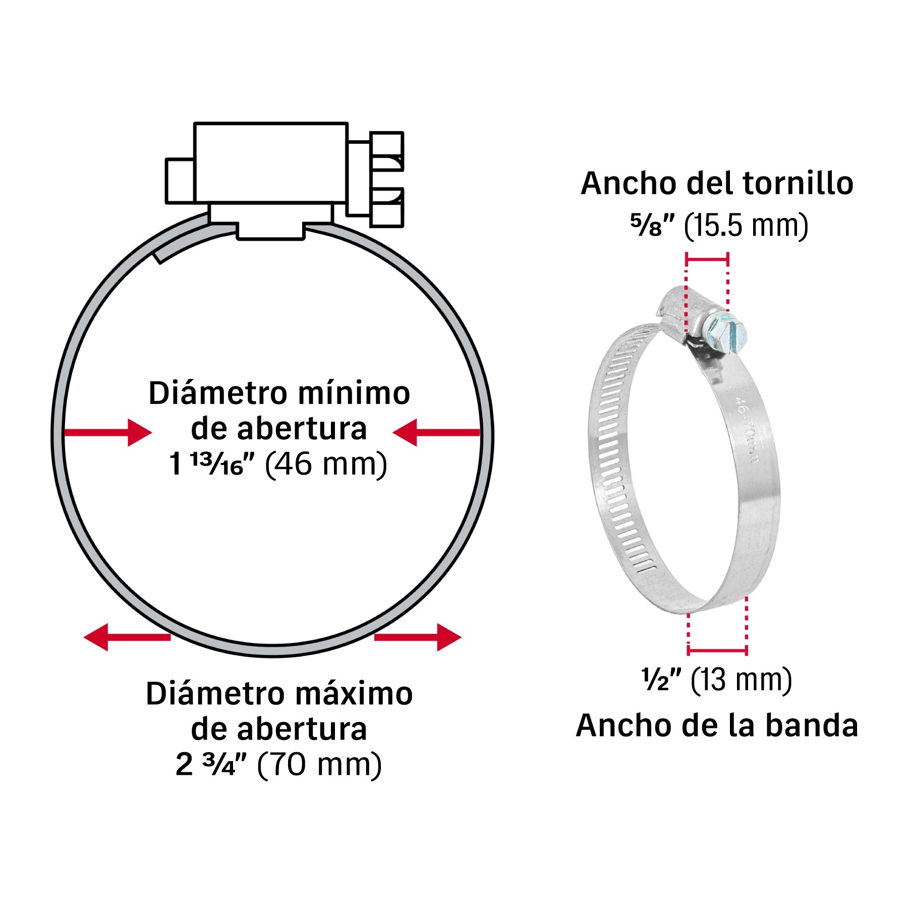 Abrazadera reforzada, # 36, 1-13/16 - 2-3/4", 5 piezas