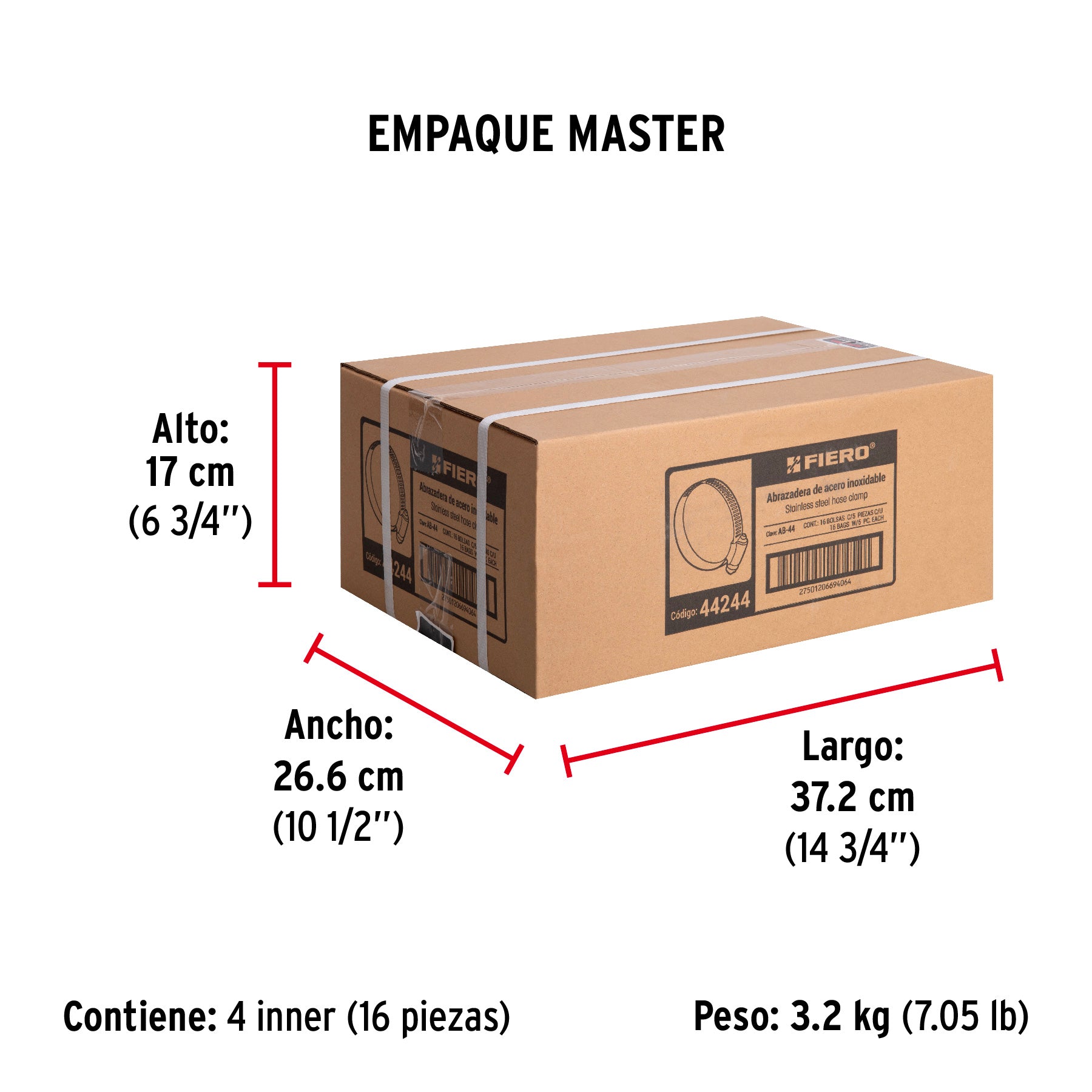 Abrazadera reforzada, # 44, 2-5/8 - 3-1/4", bolsa 5 pzas