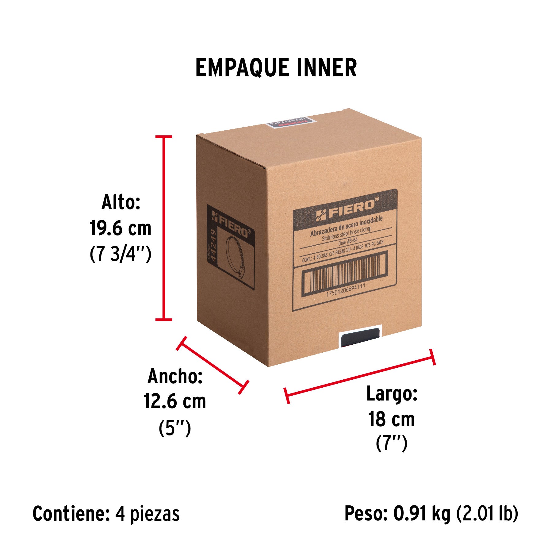 Abrazadera reforzada, # 64, 3-9/16 - 3-1/2", bolsa 5 pzas