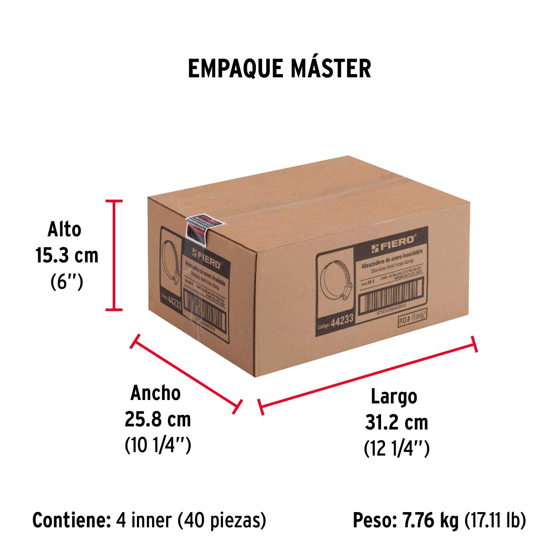 Abrazadera reforzada, # 6, 1/2 - 3/4", bolsa 10 pzas