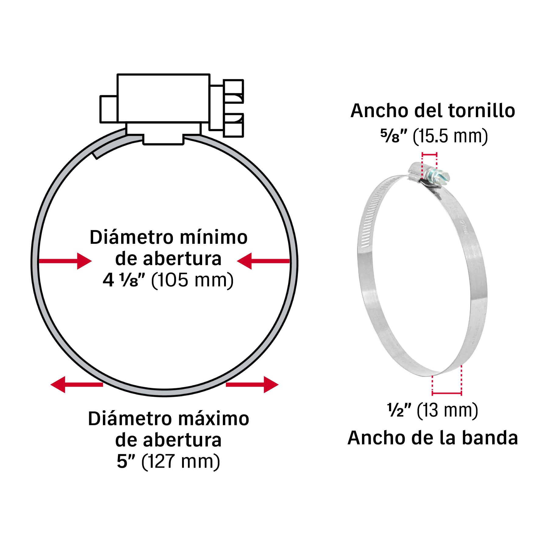 Abrazadera reforzada, # 72, 4-1/8 - 5", bolsa 5 piezas