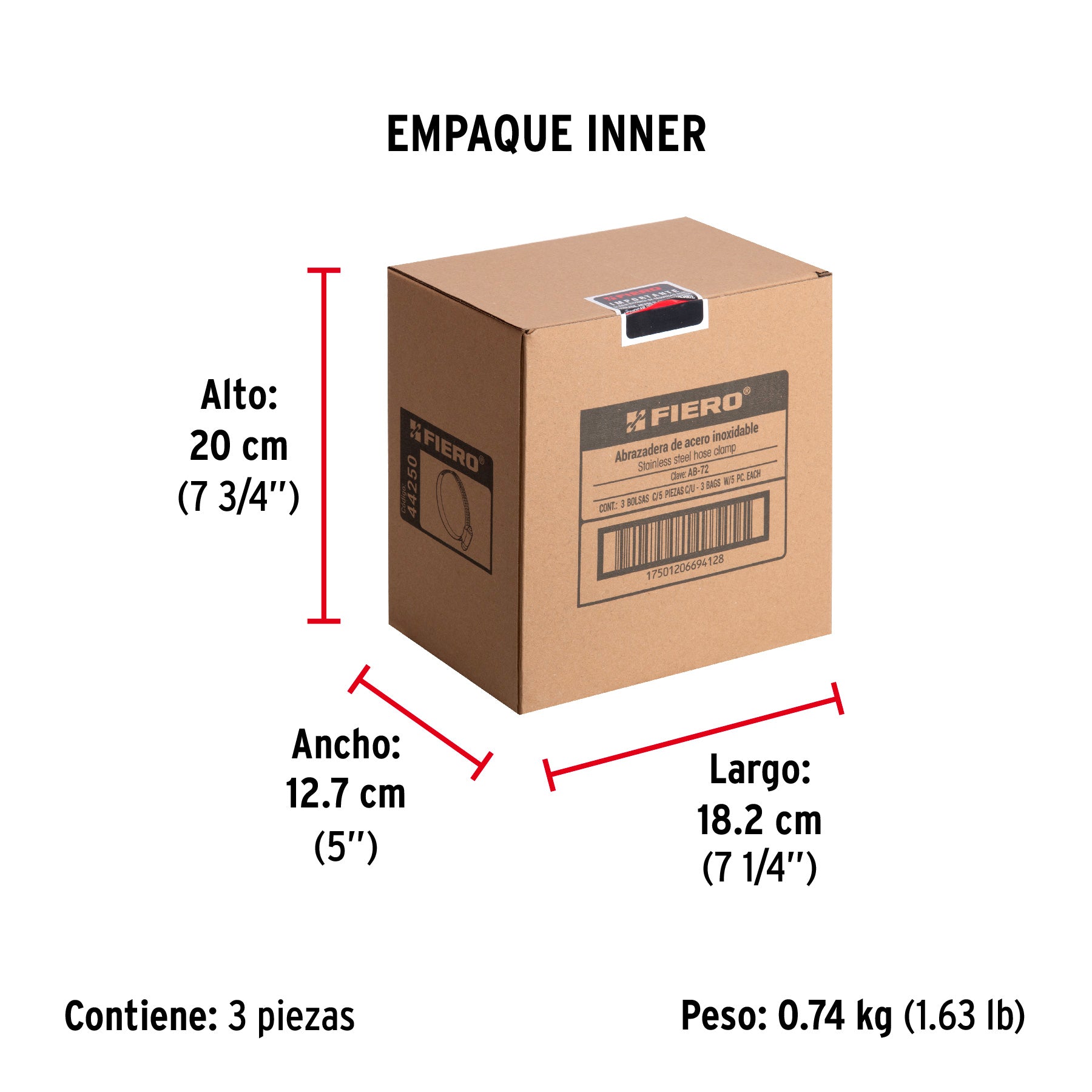Abrazadera reforzada, # 72, 4-1/8 - 5", bolsa 5 piezas