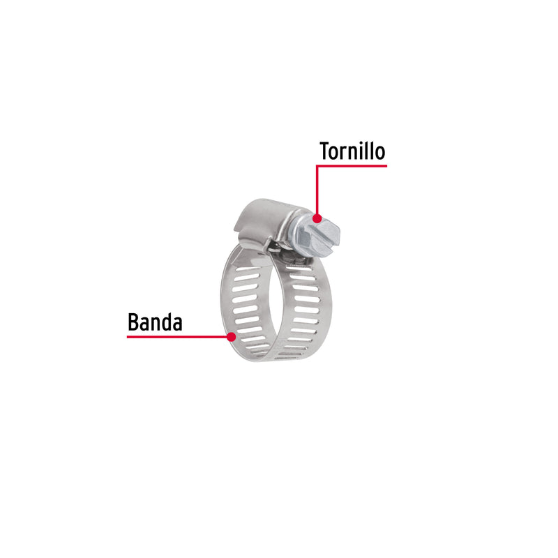 Abrazadera reforzada, # 8, 5/8 - 7/8", bolsa 10 pzas