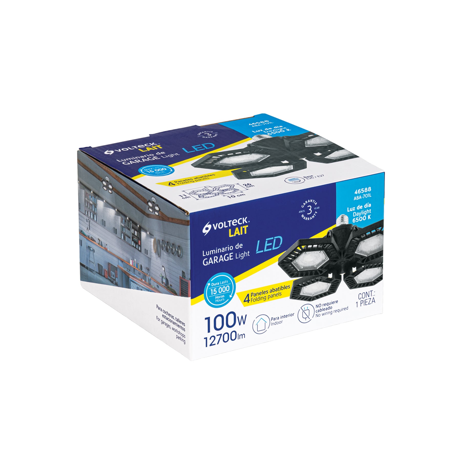 Luminario de LED 100 W, aluminio con 4 paneles abatibles