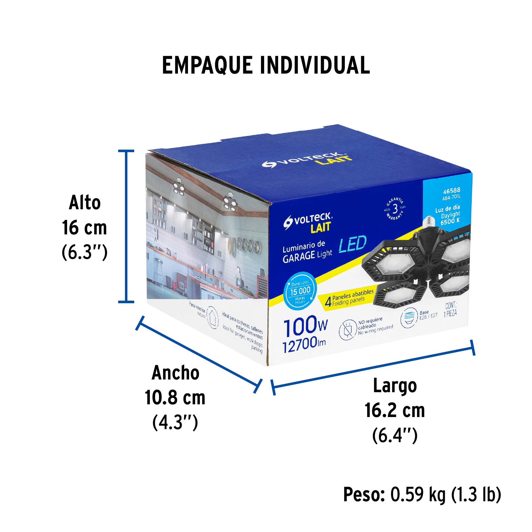 Luminario de LED 100 W, aluminio con 4 paneles abatibles