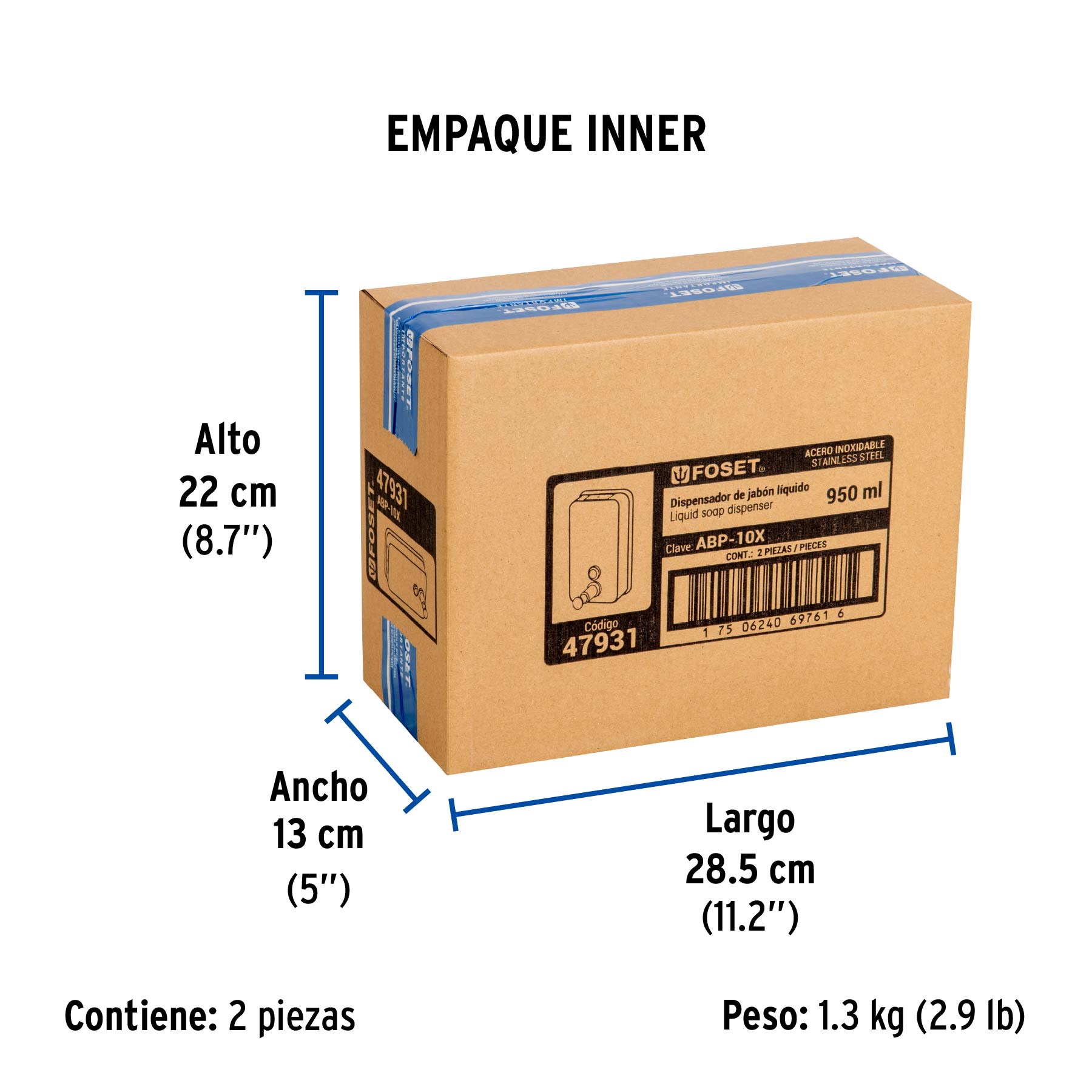 Dosificador de acero inox. para jabón líquido, Foset