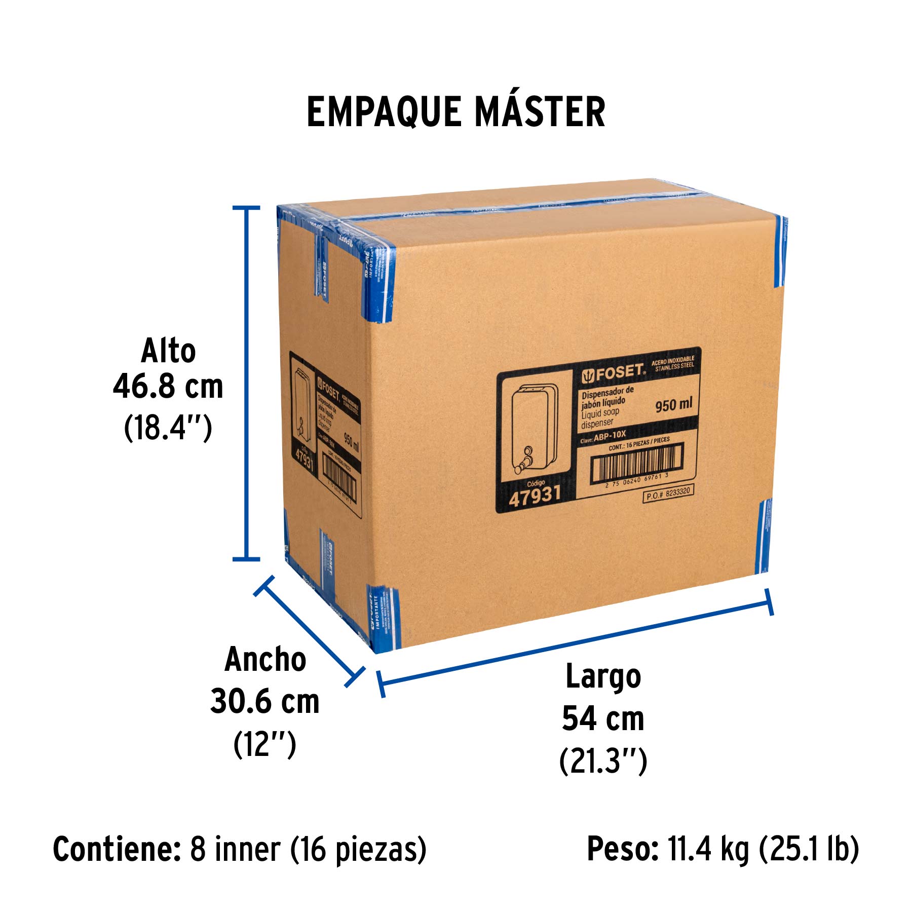 Dosificador de acero inox. para jabón líquido, Foset