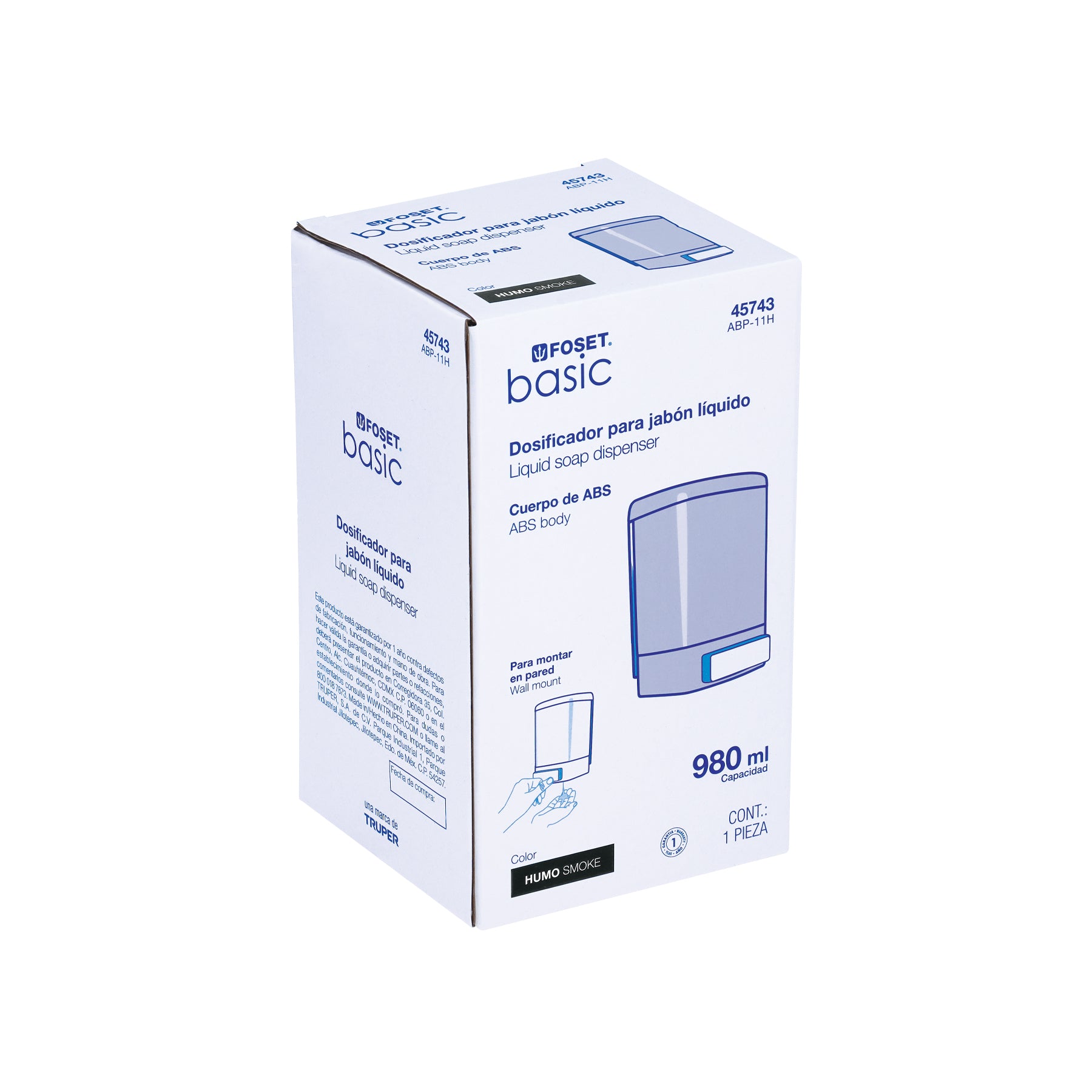 Dosificador para jabón líquido, humo, Foset Basic