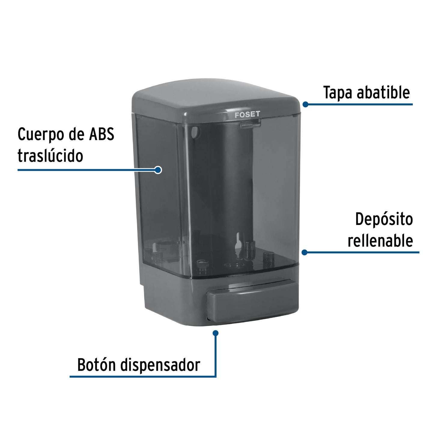 Dosificador para jabón líquido, humo, Foset Basic