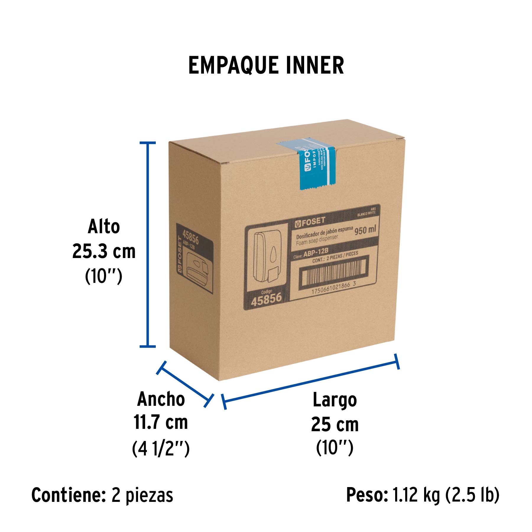 Dosificador de ABS para jabón espuma, blanco, FOSET