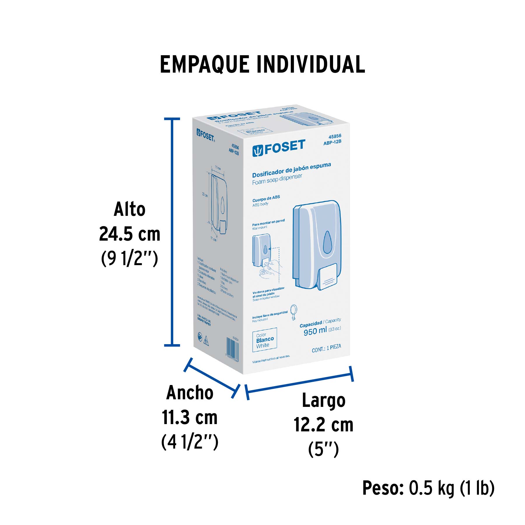 Dosificador de ABS para jabón espuma, blanco, FOSET