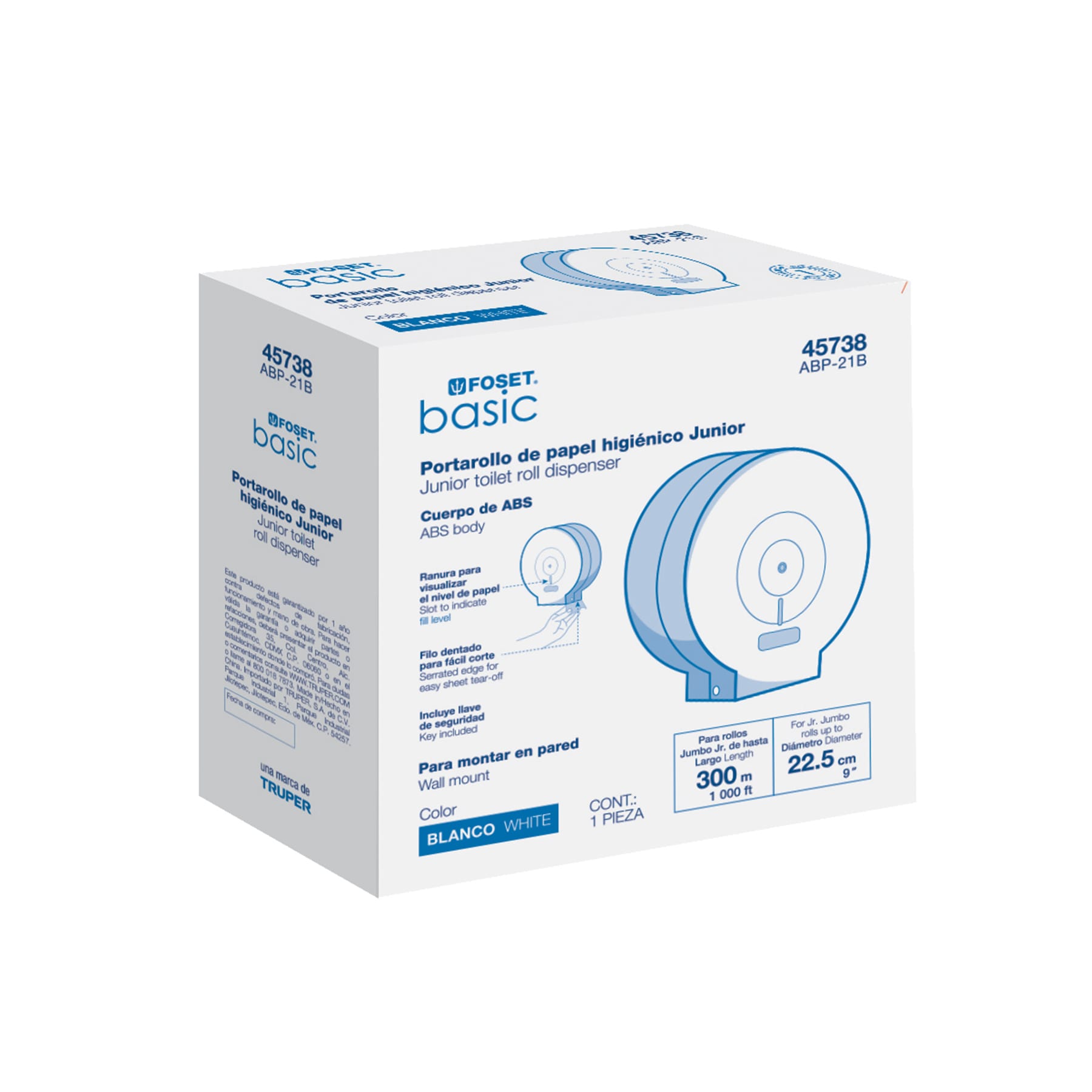 Portarollo junior de ABS, blanco, Foset Basic