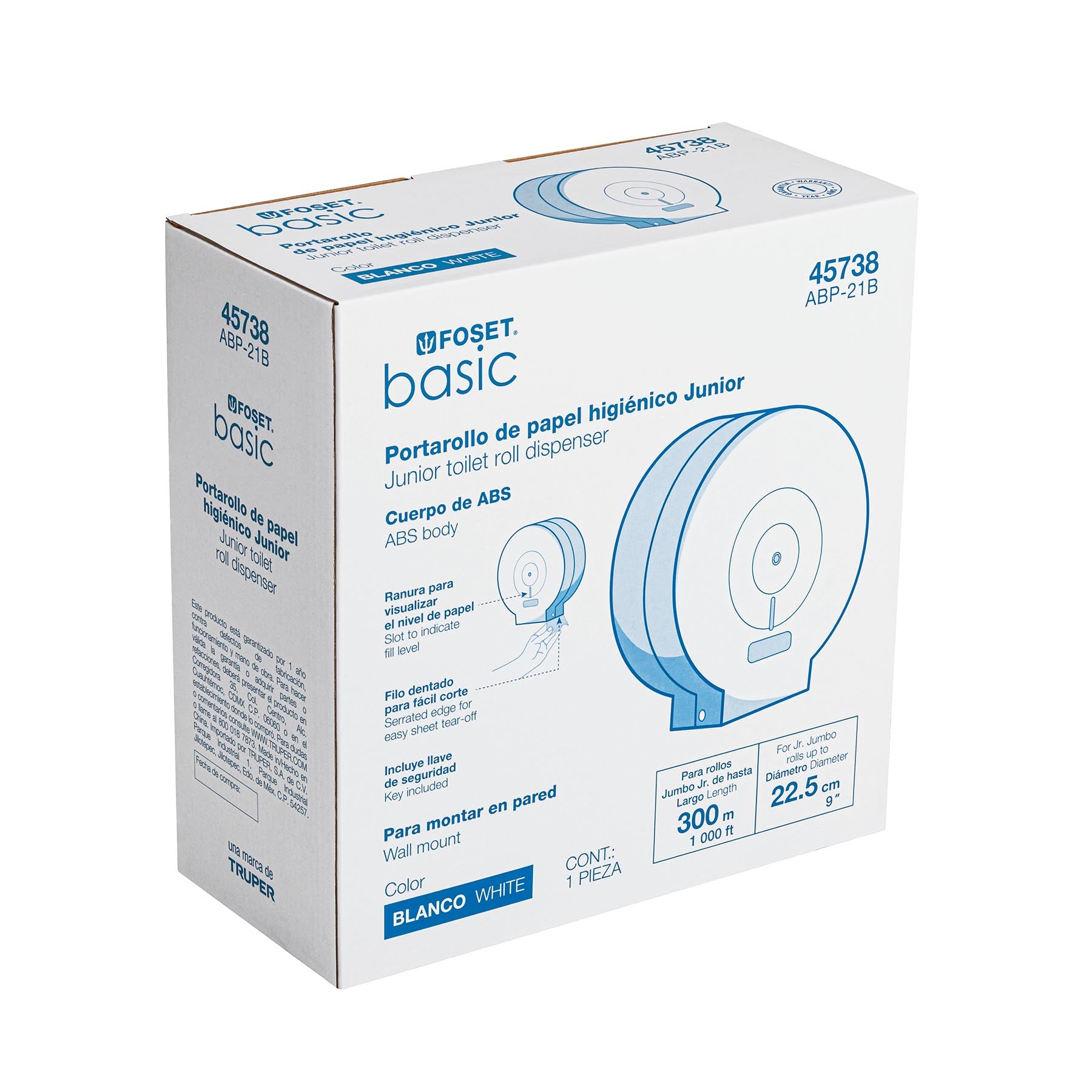 Portarollo junior de ABS, blanco, Foset Basic