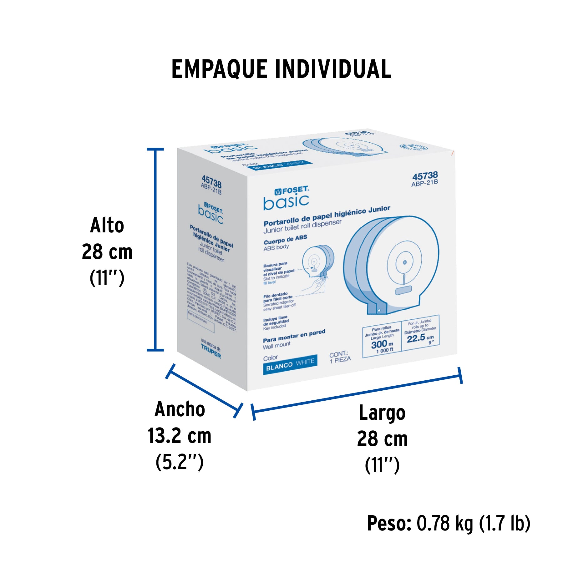 Portarollo junior de ABS, blanco, Foset Basic