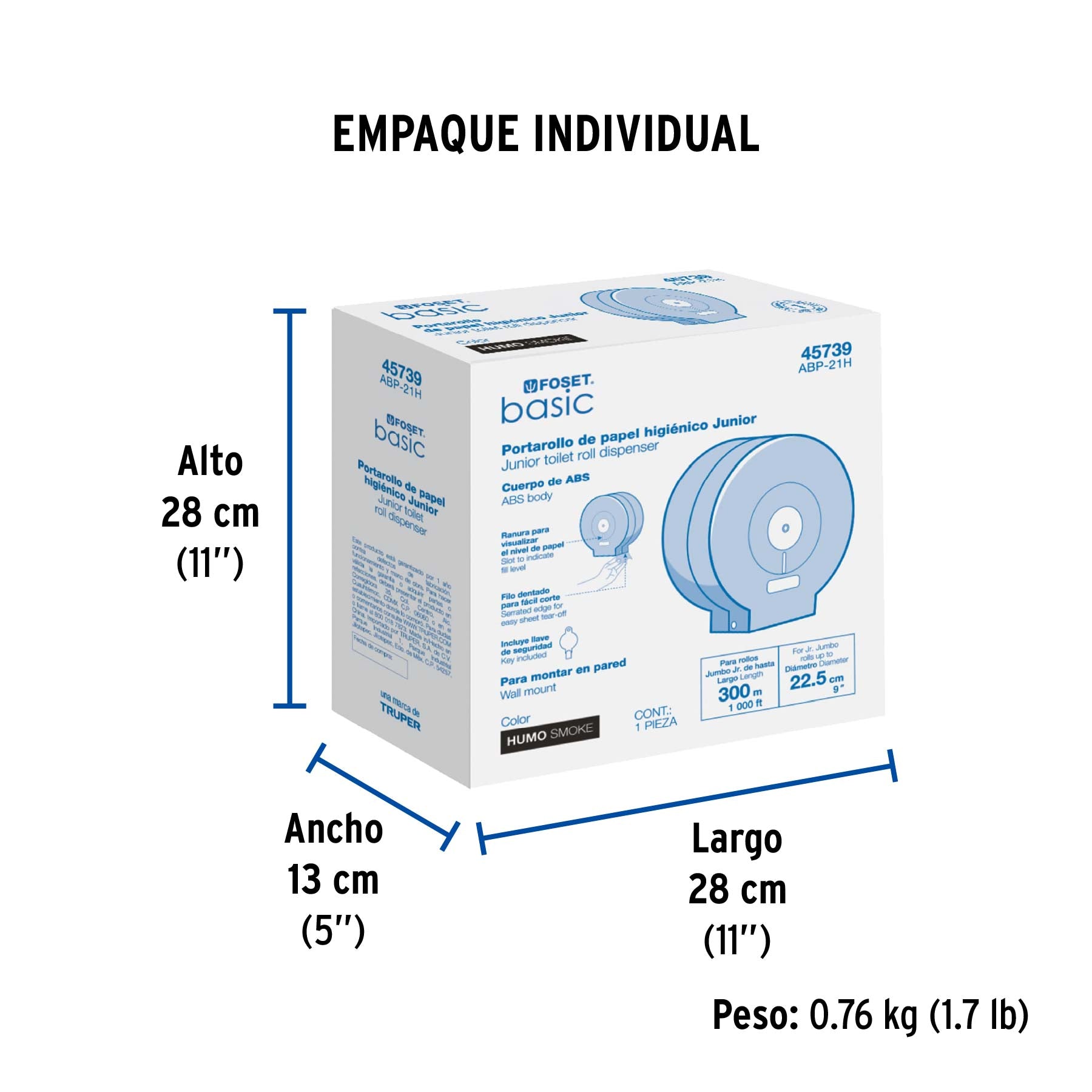 Portarollo junior de ABS, humo, Foset Basic