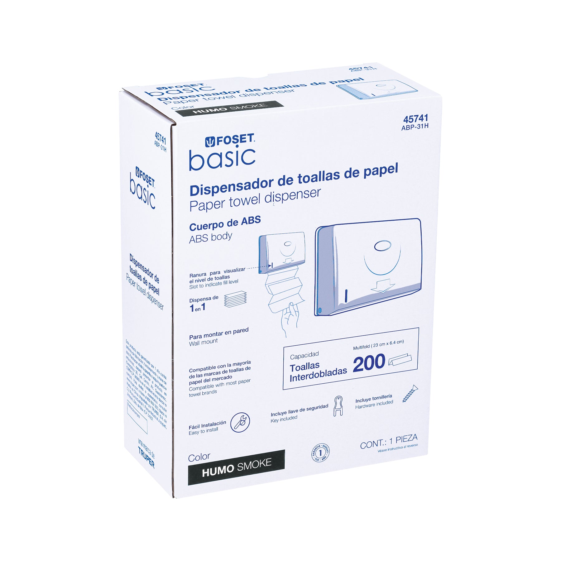 Dispensador junior p/toallas de papel, humo, Basic