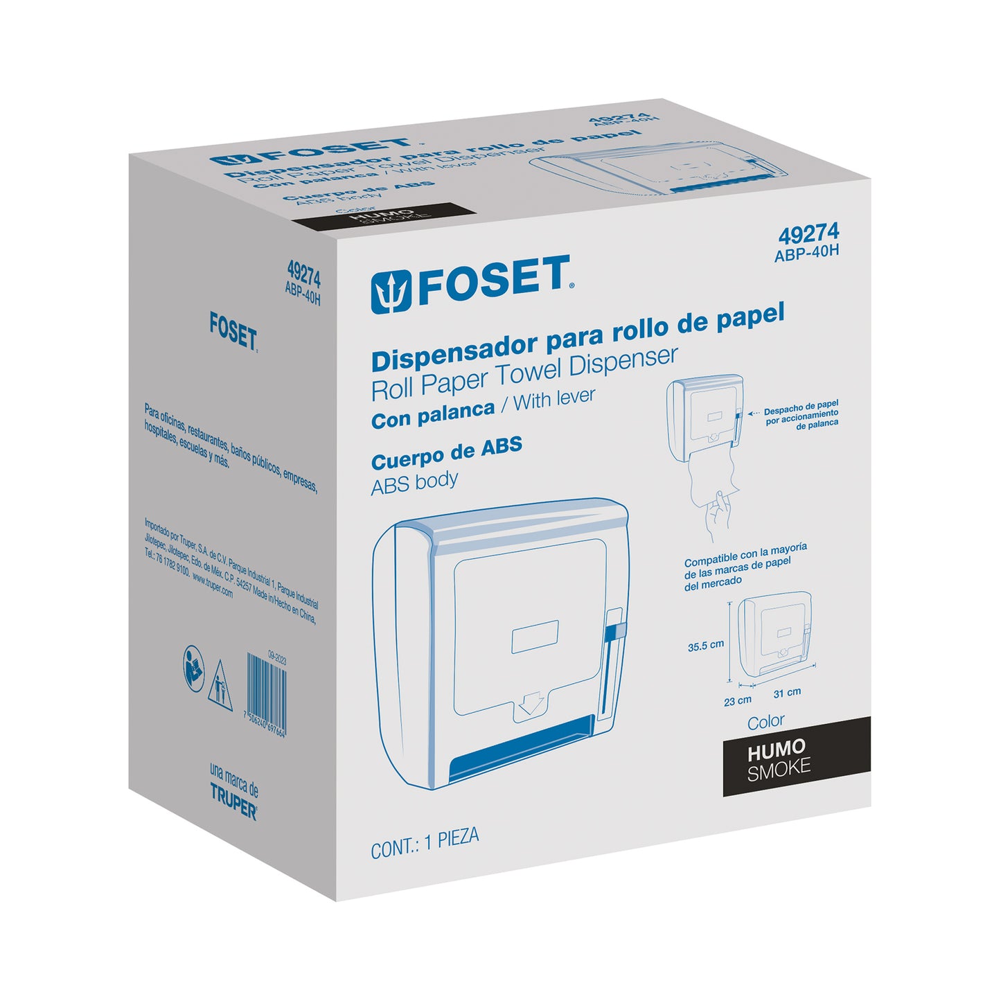 Dispensador de ABS para rollo de papel, humo, Foset