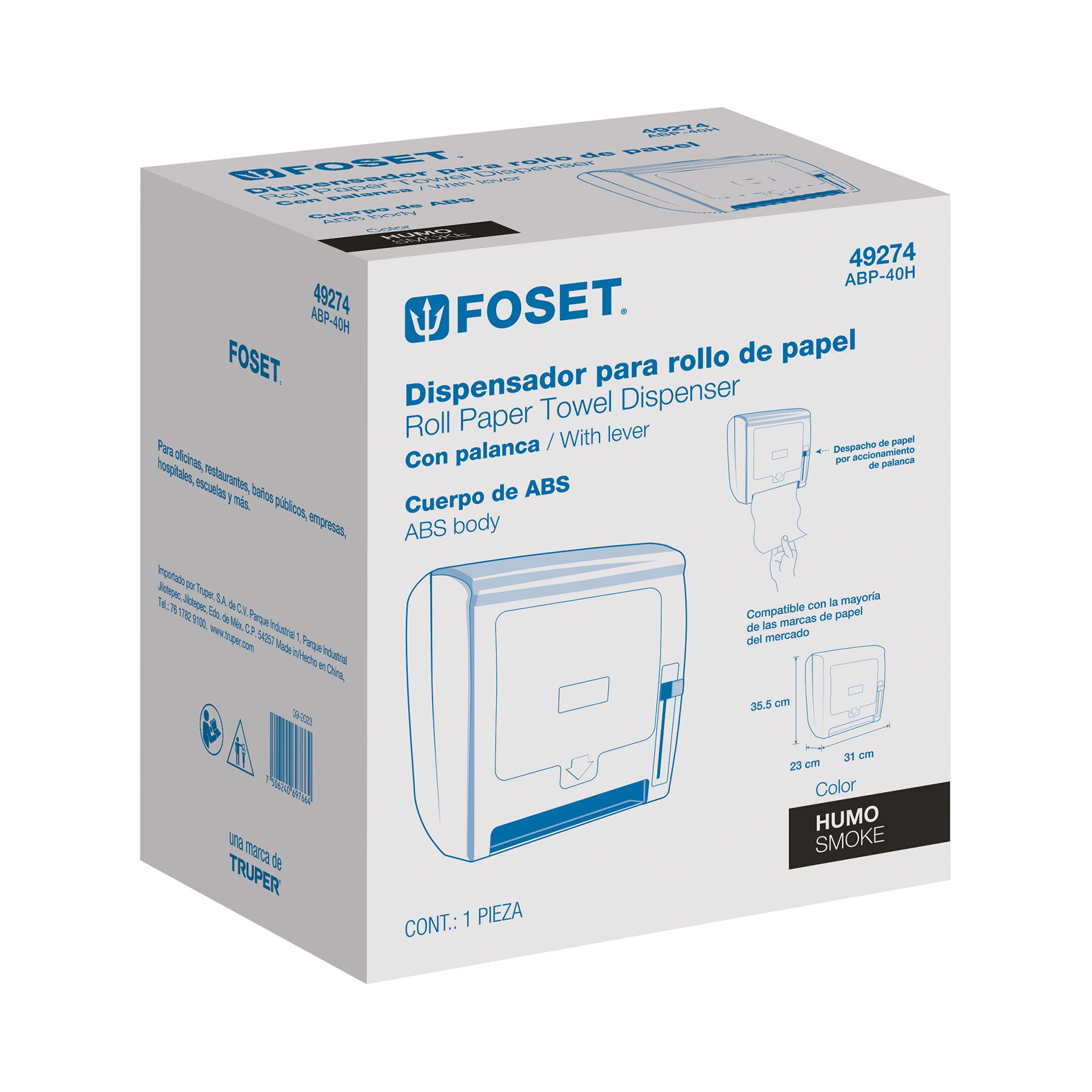 Dispensador de ABS para rollo de papel, humo, Foset