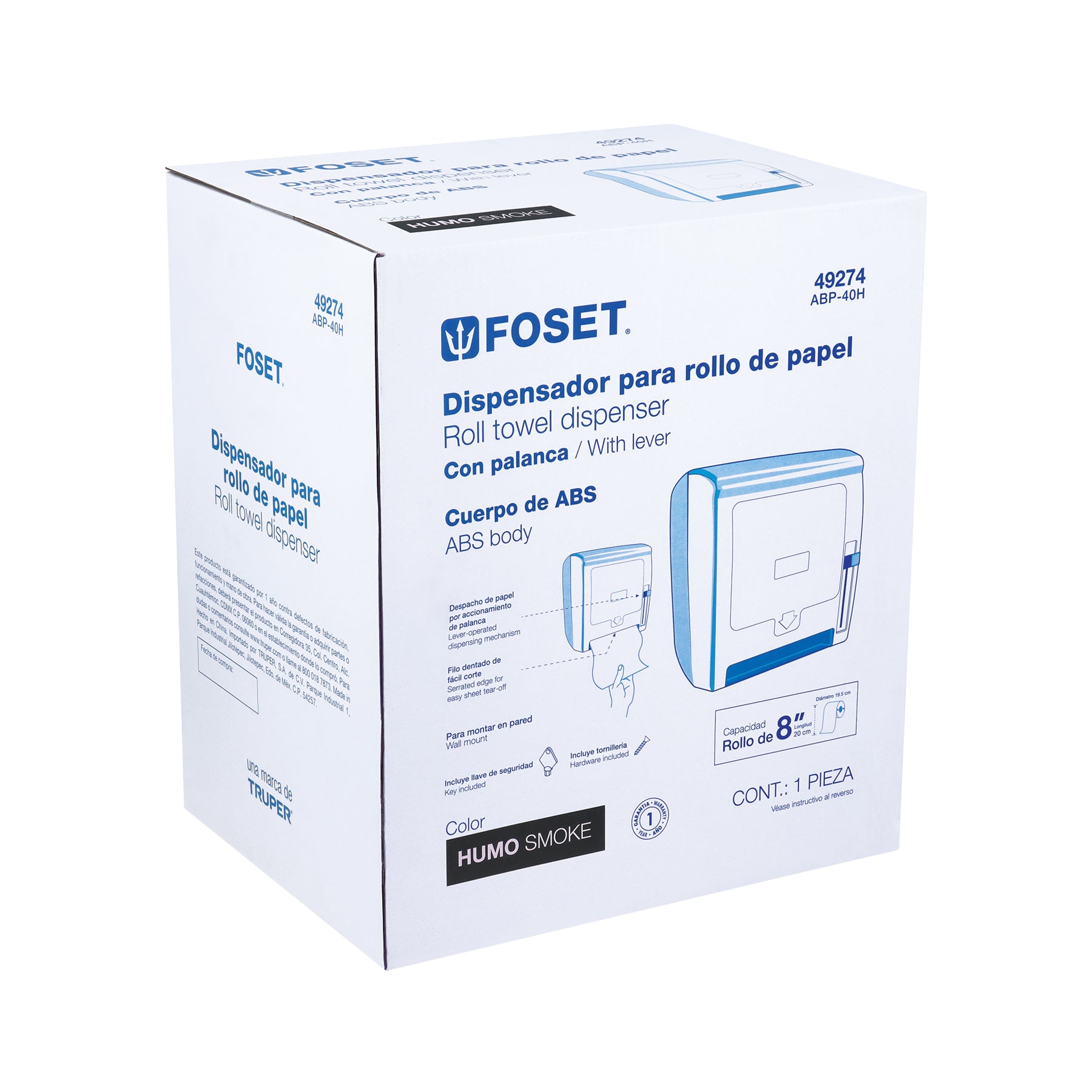 Dispensador de ABS para rollo de papel, humo, Foset