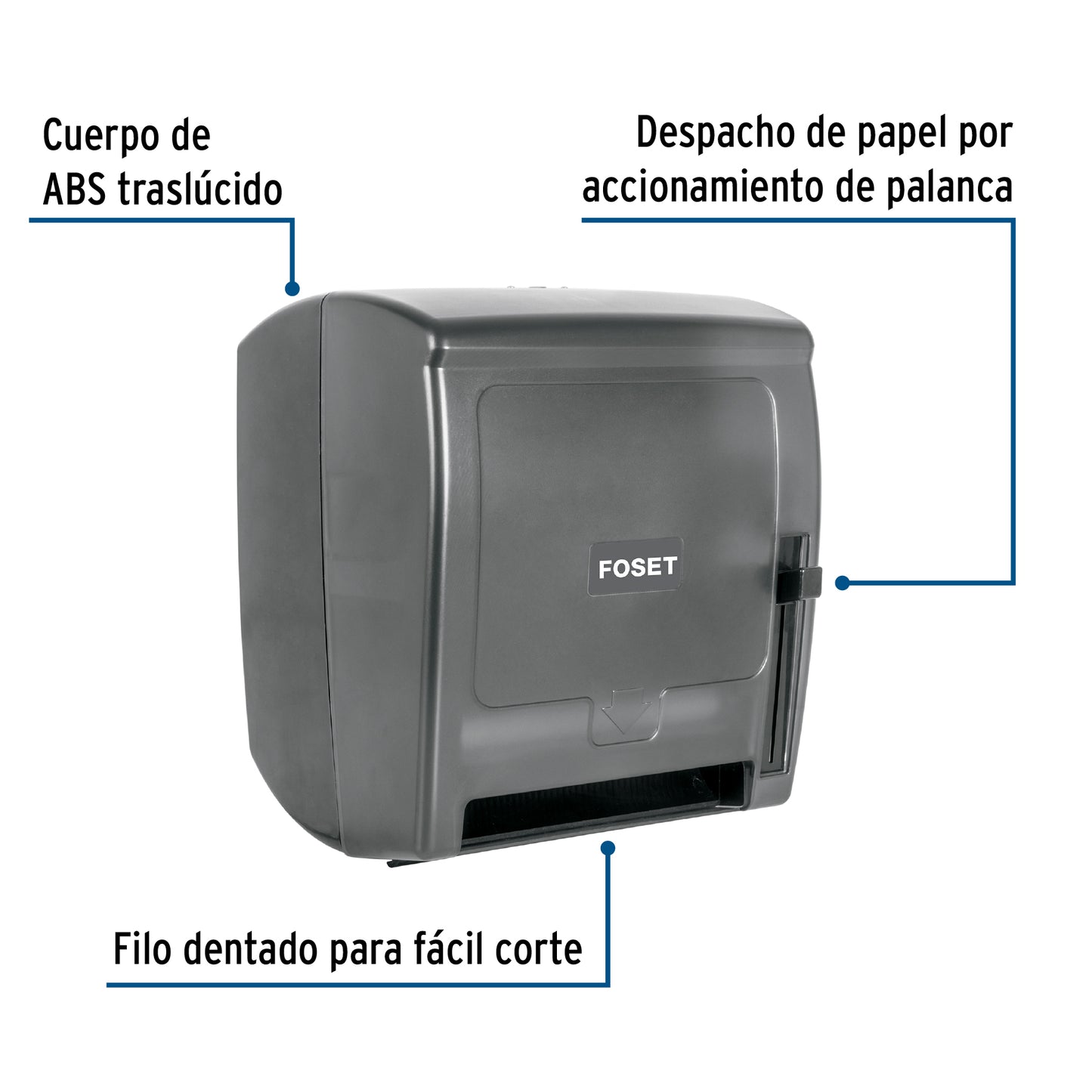 Dispensador de ABS para rollo de papel, humo, Foset