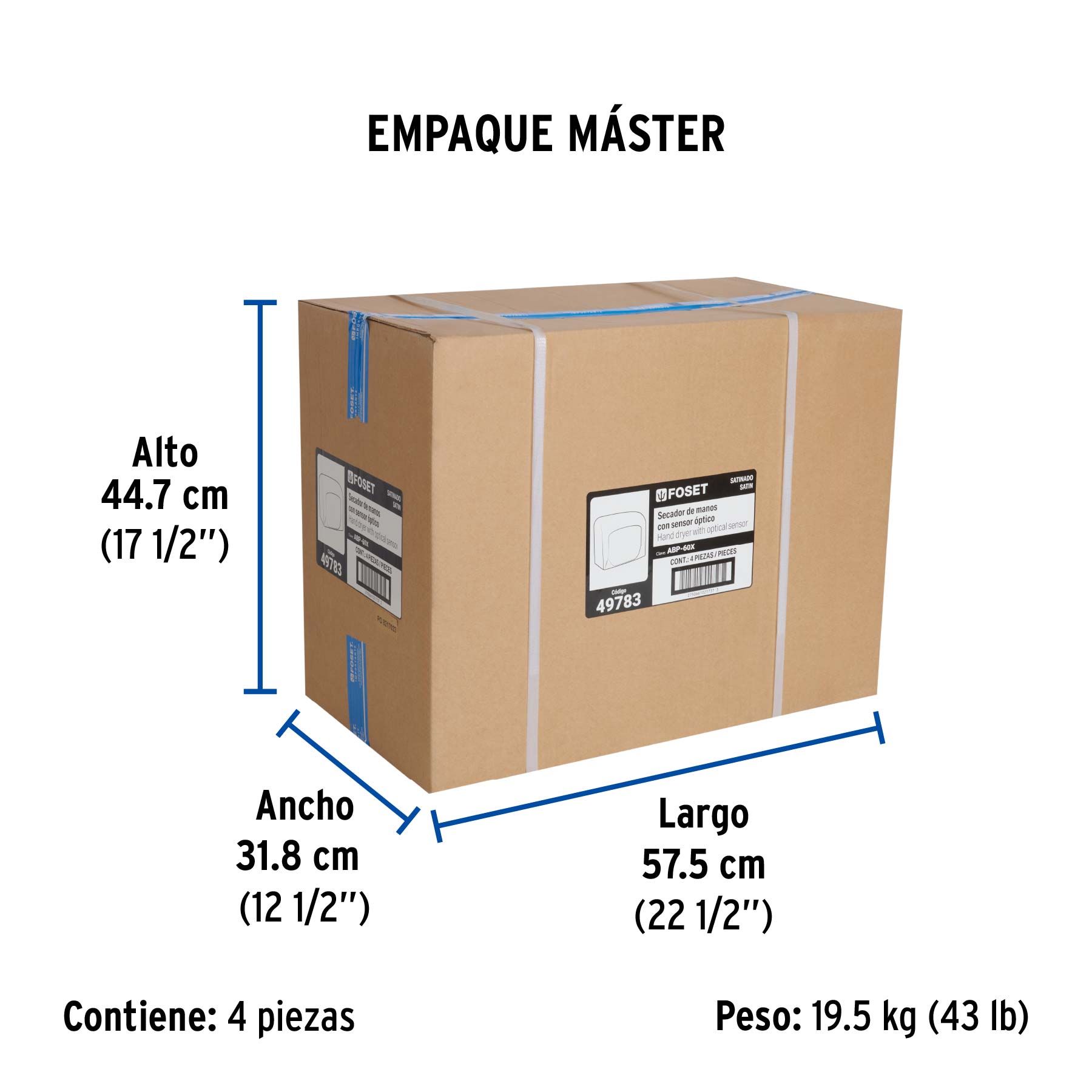 Secador de manos con sensor óptico, acero inoxidable, FOSET