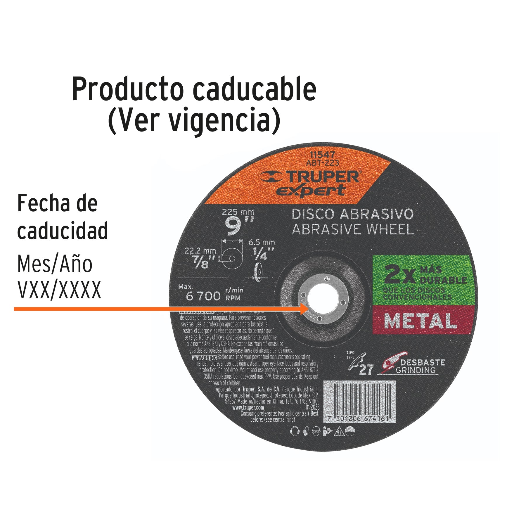 Disco desbaste metal, tipo27,diámetro 9",alto rendimiento
