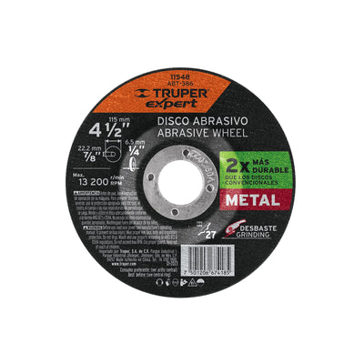 Disco desbaste metal,tipo27,diámetro 4-1/2",alto rendimiento
