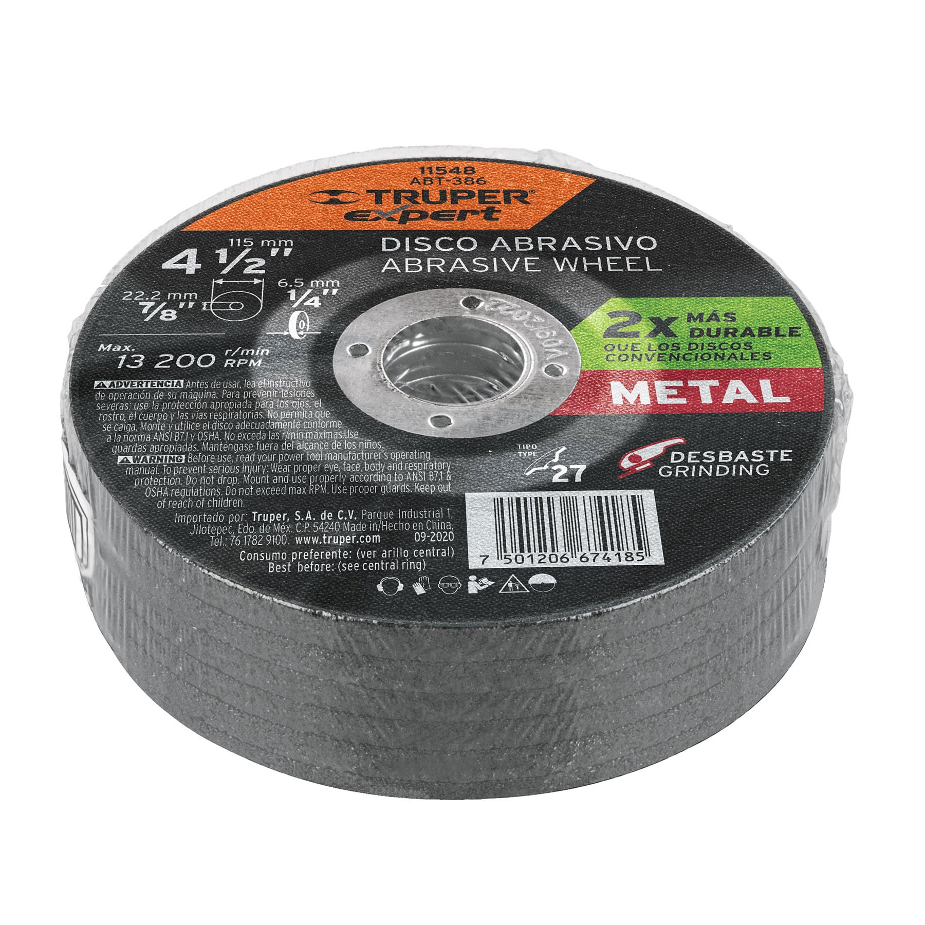 Disco desbaste metal,tipo27,diámetro 4-1/2",alto rendimiento