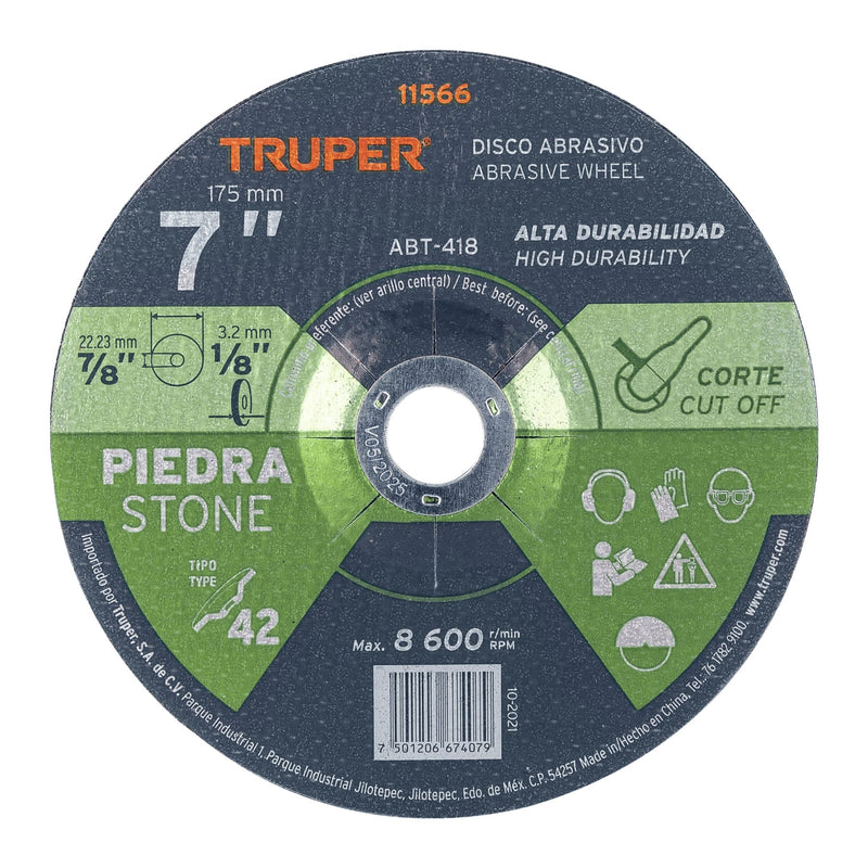 Disco para corte de piedra, tipo 42, diámetro 7"