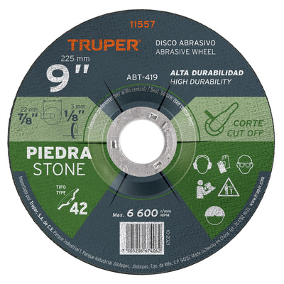 Disco para corte de piedra, tipo 42, diámetro 9"