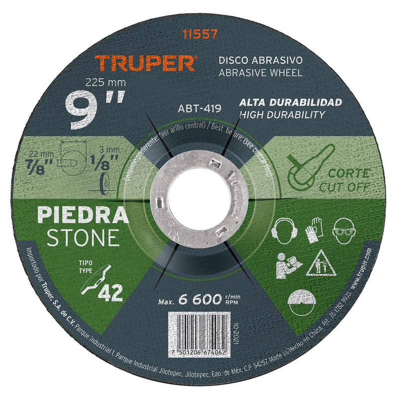 Disco para corte de piedra, tipo 42, diámetro 9"