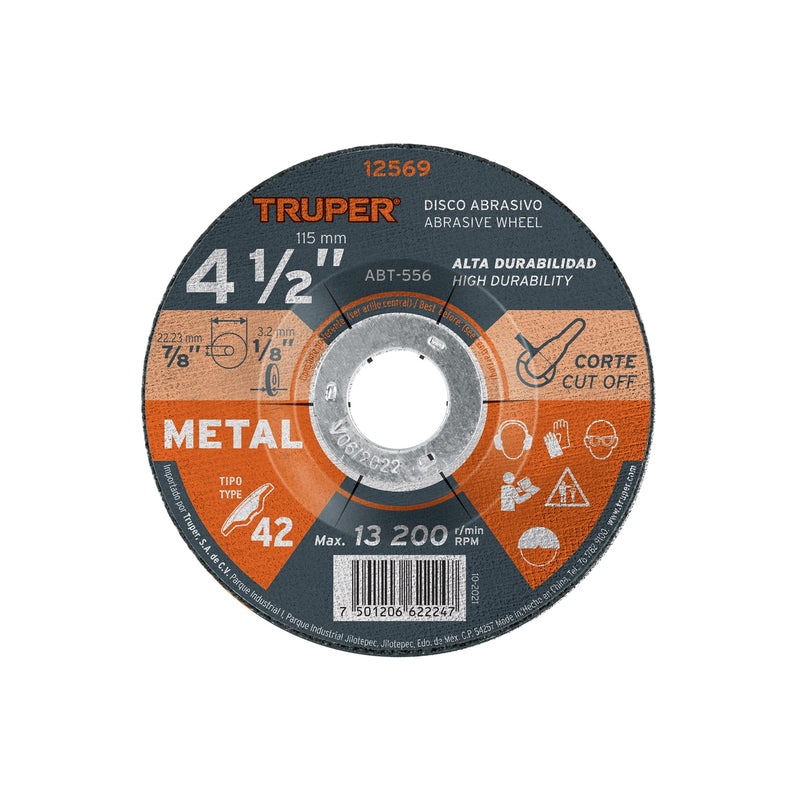 Disco para corte de metal, tipo 42, diámetro 4-1/2"