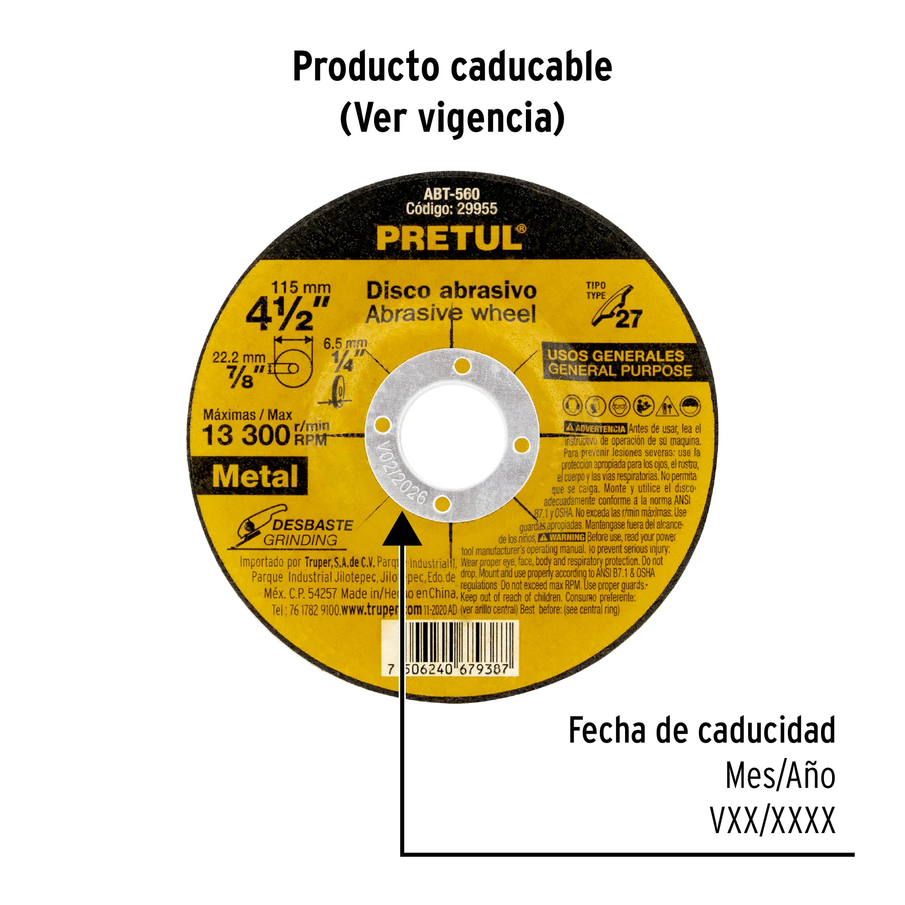 Disco para desbaste de metal,tipo 27,diámetro 4-1/2', Pretul
