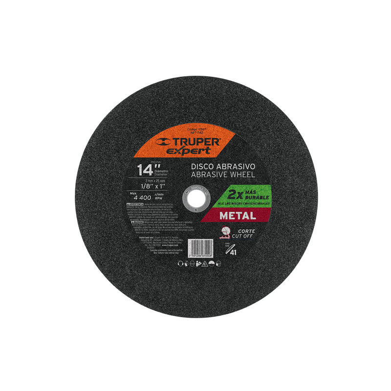 Disco para corte de metal, tipo 41, diámetro 14"