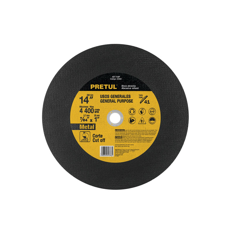 Disco corte metal, Tipo 41, 14" , usos generales, Pretul