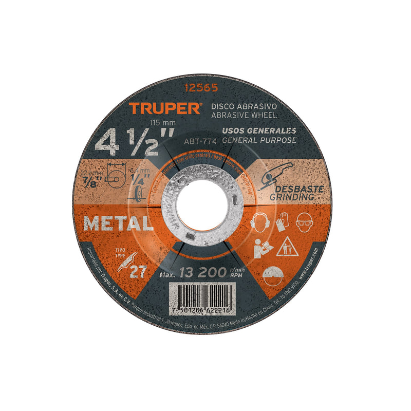 Disco para desbaste de metal, tipo 27, diámetro 4-1/2"