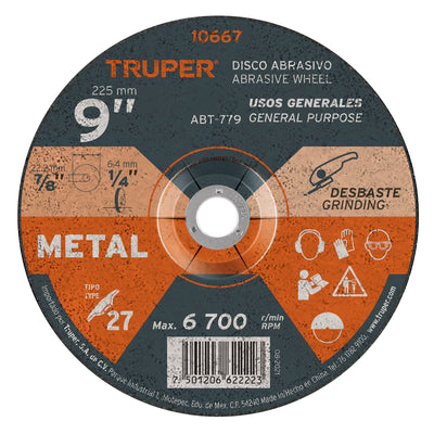 Disco para desbaste de metal, tipo 27, diámetro 9"
