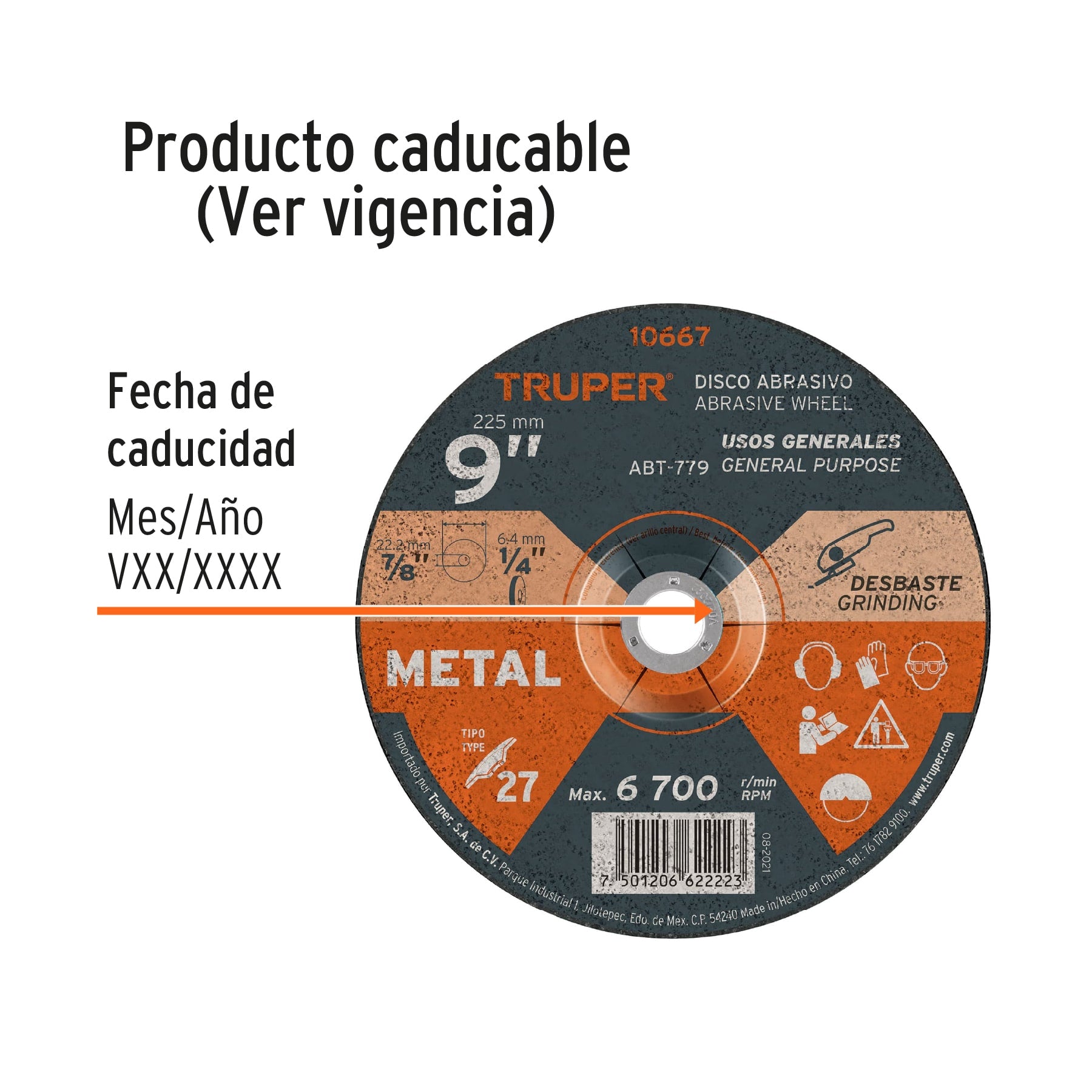 Disco para desbaste de metal, tipo 27, diámetro 9"